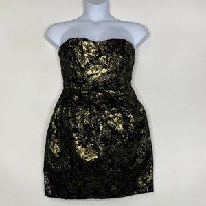 Forever‎ 21 Women Dress Gold Black Size L Strapless Mini Party Cocktail Pockets